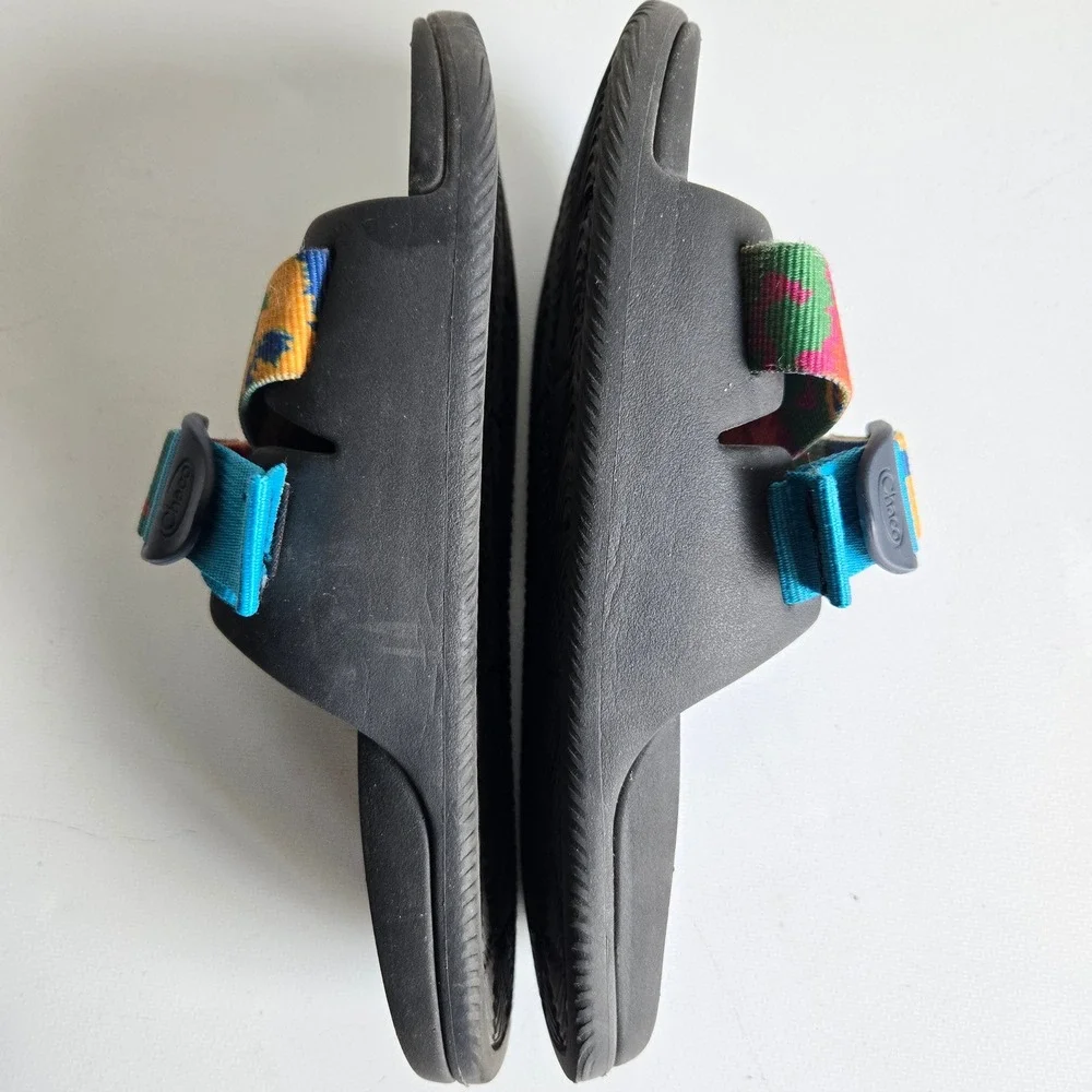Chaco Chillos Slide Sandals Womens 7 Black Multi Color Adjustable Straps Strappy